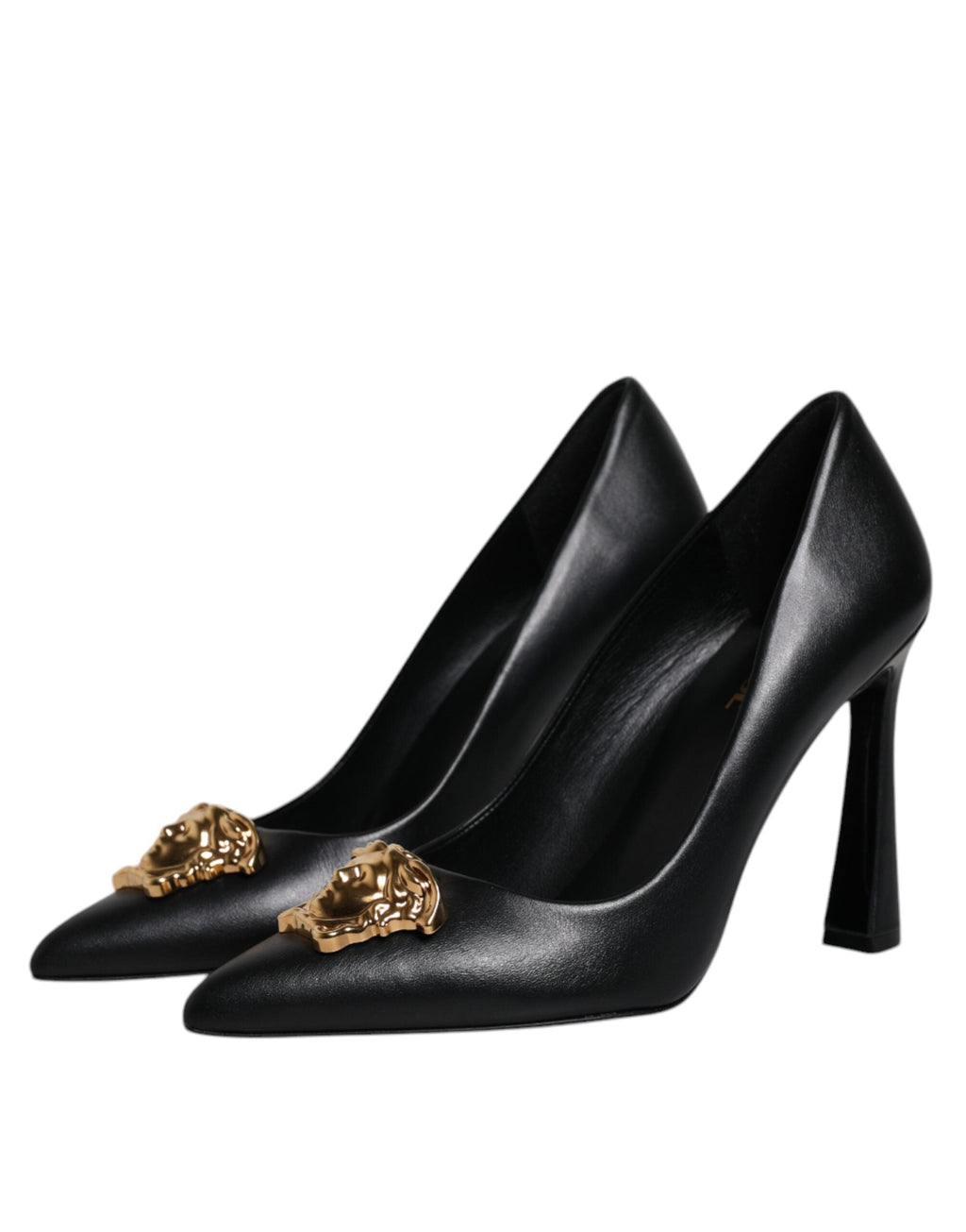 Versace Black Leather Logo Plaque High Heels Pumps Shoes Versace