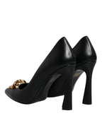 Versace Black Leather Logo Plaque High Heels Pumps Shoes Versace
