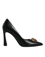 Versace Black Leather Logo Plaque High Heels Pumps Shoes Versace
