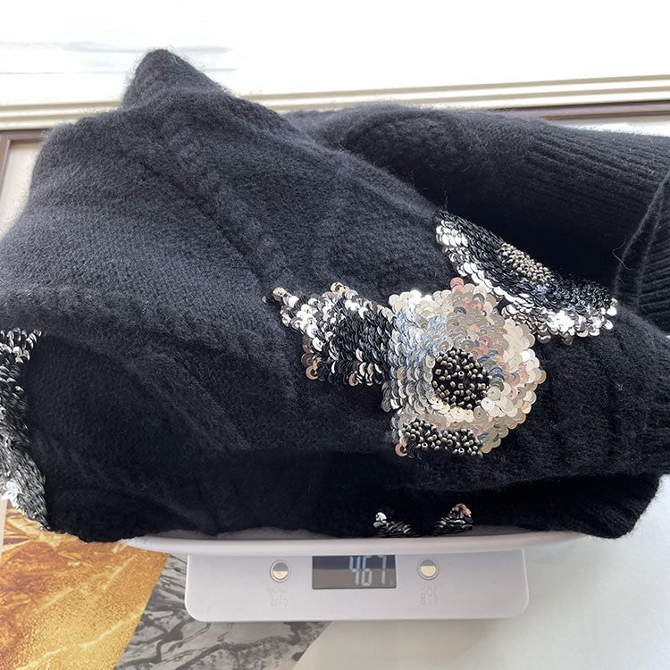 Women's Heavy Sequin Floral Embroidery Top LittleYogaSocks