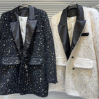 Trendy Fashion Women's Sequins Tweed Cotton Blazer Winter New Turn-down Collar Long Sleeve Button Coat Female eprolo