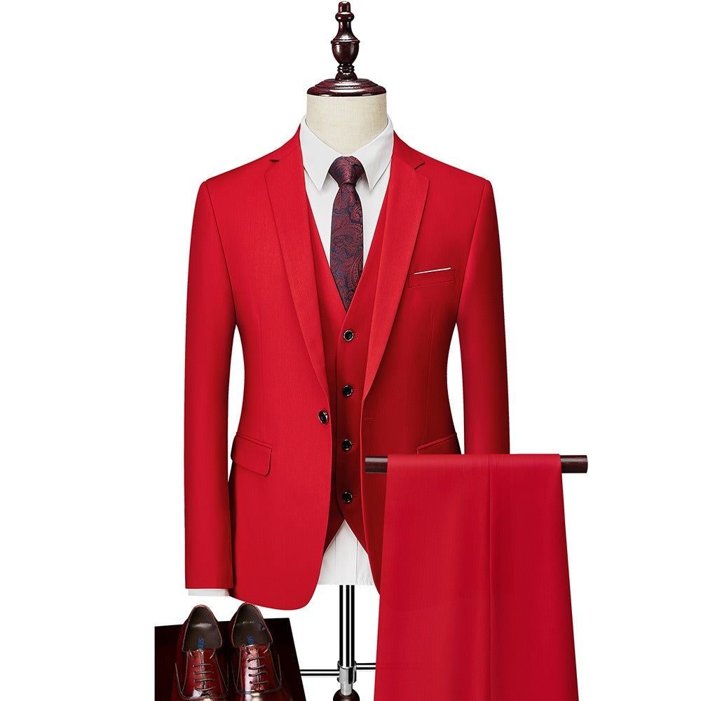 3 piece men's wedding suits fashion men's slim solid color business office suit sets large size men Blazer+ pants + vest eprolo