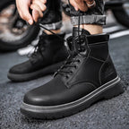 Work Security Black Boots Safety Shoe Classic Biker Ankle Footwear Fashion Non-slip Classic High Top Round Toe Wild Men's Shoes eprolo