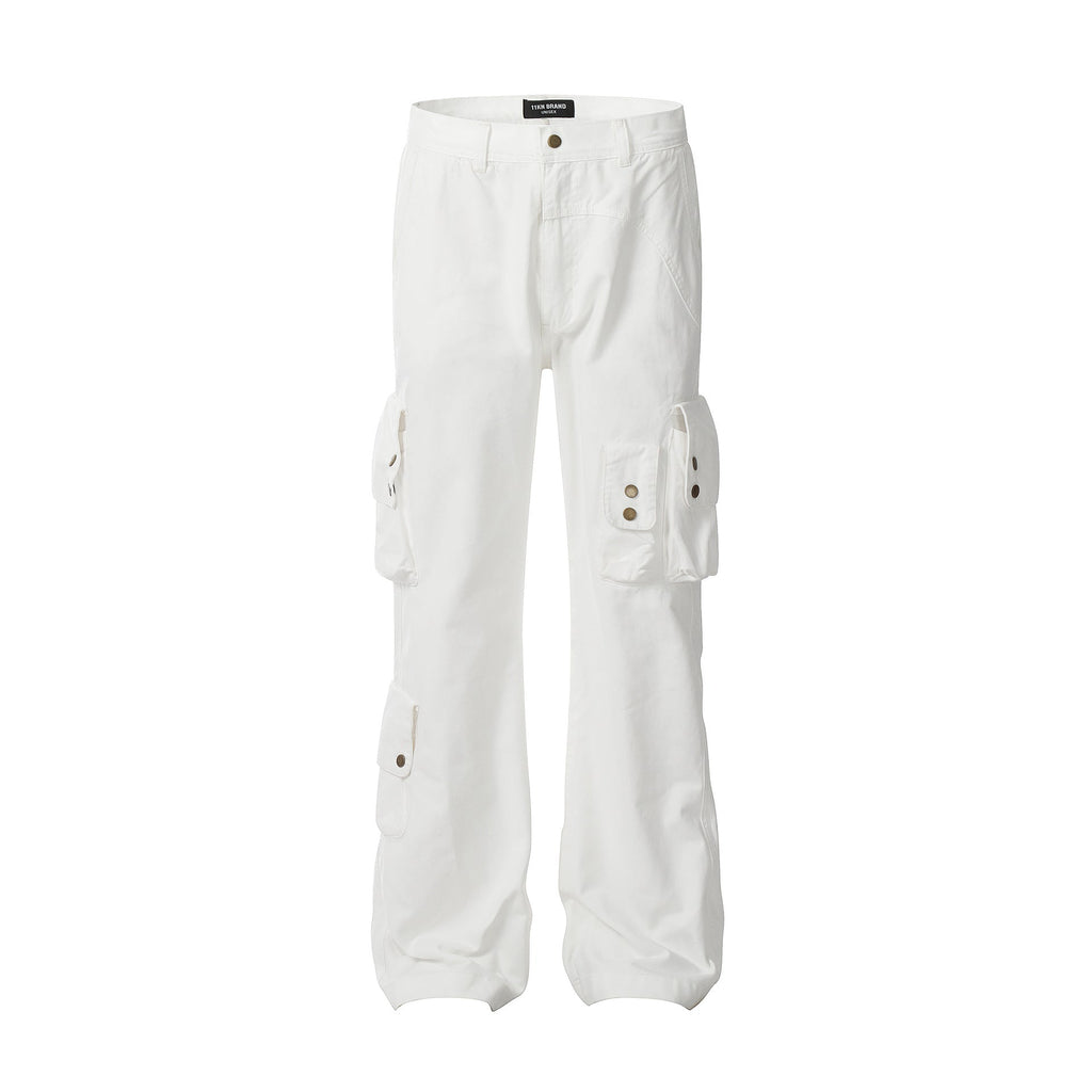 Heavyweight Multi-Pocket Tie-Dye Design Denim Trousers Straight Leg for Men and Women eprolo
