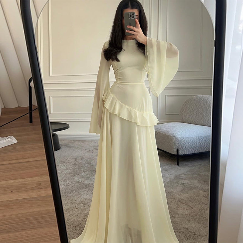 Elegant Round Neck Fitted Long Sleeve Dress in Pure Desire Style eprolo