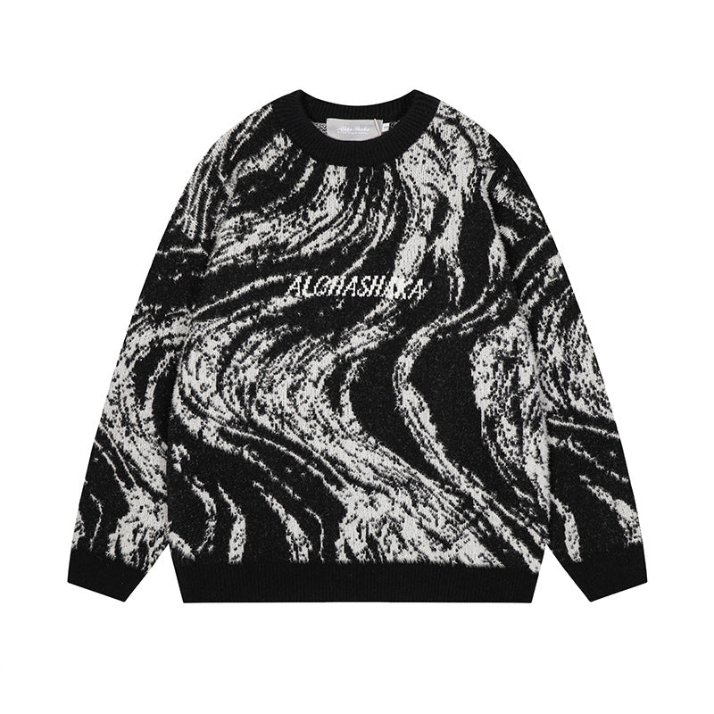 Letter embroidery loose round neck pullover knitted sweater for men eprolo