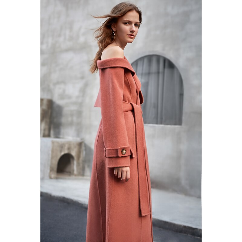 Double Woolen Woman's Upmarket Coat One Shoulder Overcoat Female New Fashion Temperament Women's Popular Woolen Coat eprolo