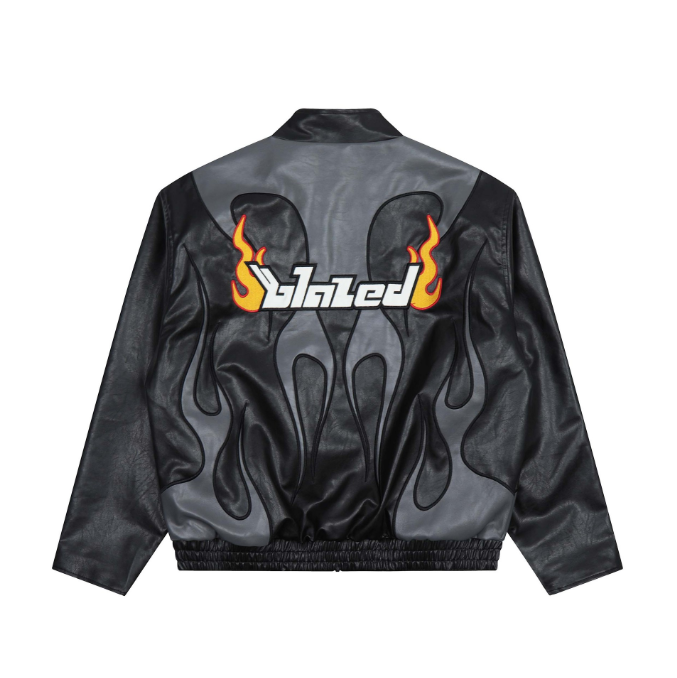 American style high street splicing flame letter embroidery leather jacket jacket men motorcycle jacket PU leather baseball eprolo