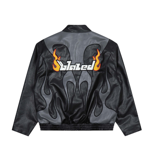 American style high street splicing flame letter embroidery leather jacket jacket men motorcycle jacket PU leather baseball eprolo