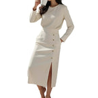 Elegant Style Round Neck Solid Color Dress Long Dress for Women eprolo