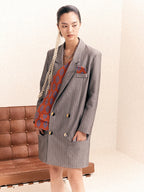 Women Gray Striped Long Big Size Blazer New Lapel Long Sleeve Loose Fit Jacket Fashion Trend Spring Autumn eprolo