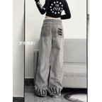 High Street Vibe Letter Print Jeans Women West Coast American Style Vintage Distressed Straight Leg Long Pants eprolo