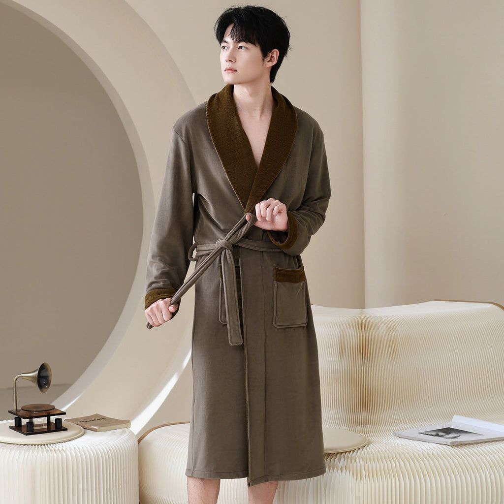 Winter Sleeping Robe for Men, Thickened and Warm, Medium to Long Robe for Men eprolo
