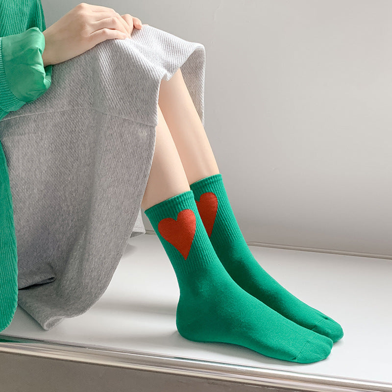 Spring and summer women's large heart-shaped sports socks, INS Korean style mid calf sports socks, Macaron Color sports socks 3 pairs eprolo