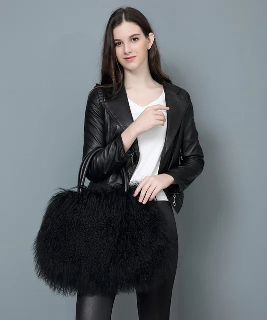 Real Mongolian Fur Bags Australian Beach Wool Fur Shoulder Bag Ladies Tibet Lamb Fur Wrist Bag Large Capacity eprolo