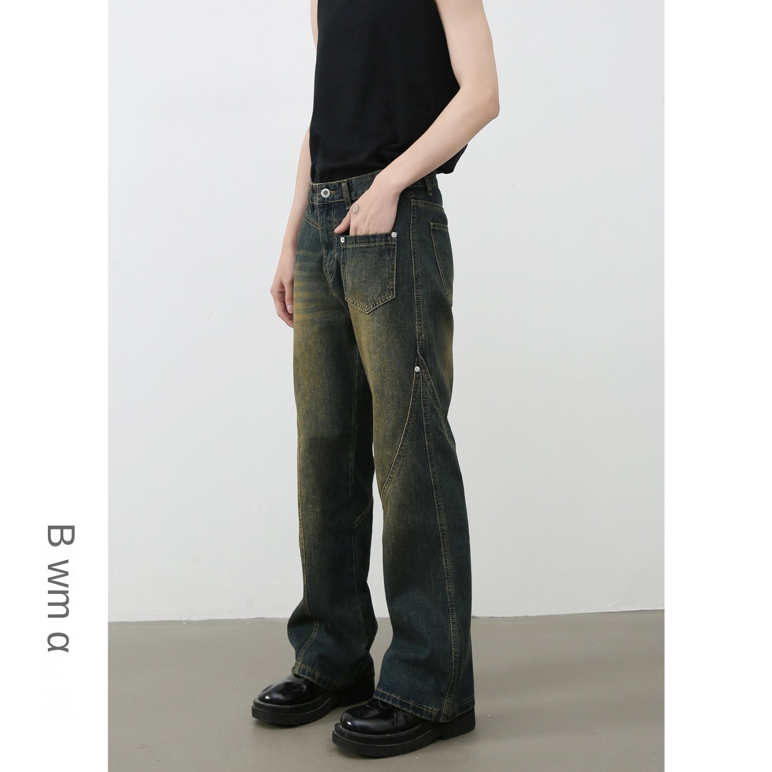 Nirben Denim | American Retro Vibe Water Washed Faded Slim Flared Jeans for Men, Slim Fit and Loose Style Trendy eprolo