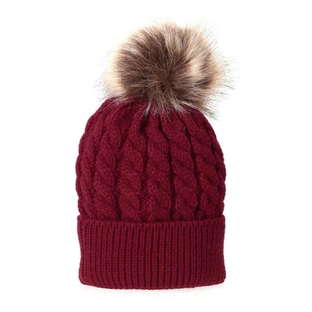 Parent-child Caps Cute Infant Baby Pompon Winter Hat Double Fur Ball Hat Mother Kids Warm Knitted Hat Newborn Beanie Cap eprolo
