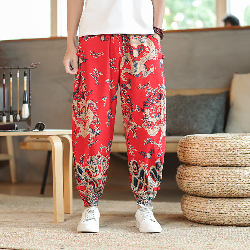 Style Summer Casual Trousers for Men Trendy Long Pants Loose Fit Wide Leg Cuffed Pants eprolo