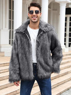 Men Faux Fox Fur Jacket Coat Winter Thick Fluffy Long Sleeve Lapel Warm Shaggy Outerwear Luxury Fur Jacket Bontjas Jackets Mens eprolo