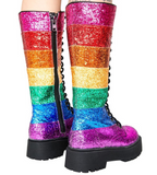 Sequins Color Matching Straps Martin Boots Trifle Platform Contrast Color LittleYogaSocks