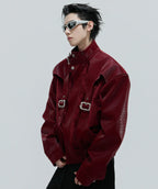 Scale Short Jacket Stand Collar Horse Hair Stitching Heavy Design Leather Coat Scale Short Jacket Stand Collar Horse Hair Stitching Heavy Design Leather Coat LittleYogaSocks