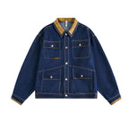 Multi pocket washed denim jacket jacket for men eprolo