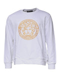Versace White Medusa Embroidery Crew Neck Pullover Sweater Versace