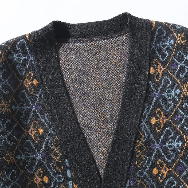 Men Vintage Jacquard Knit Taoist Robe Sweater Cardigan Sweatercoat Japanese Streetwear Loose Causal Knitted Sweater Jacket Men eprolo
