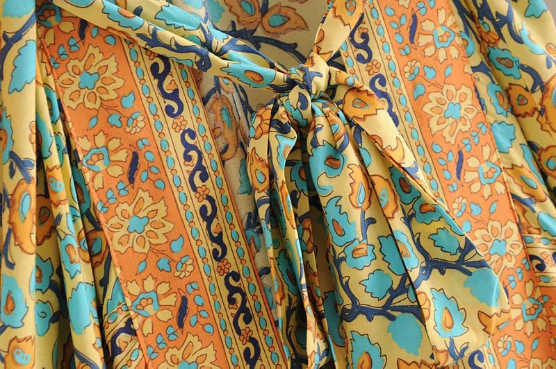 Spring/Summer Women's New Positioning Print Ankle Kimono Robe Yellow eprolo