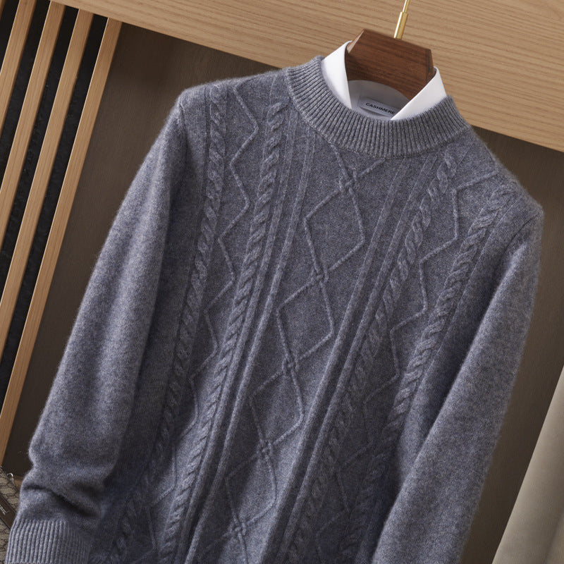 Men's Semi-high Diamond Bottoming Shirt Middle-aged Business Leisure Twisted Warm Sweater LittleYogaSocks
