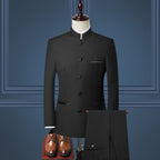 Mens Suits Set (Jacket+Pants+Vest)  Stand Collar Chinese Style Slim Fit Suits  3  Piece Wedding Men Clothing eprolo