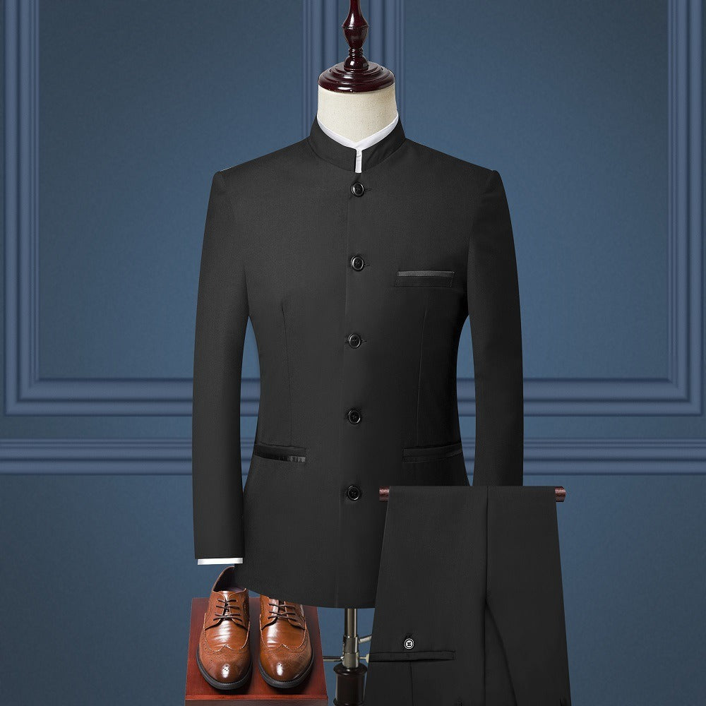 Mens Suits Set (Jacket+Pants+Vest)  Stand Collar Chinese Style Slim Fit Suits  3  Piece Wedding Men Clothing eprolo