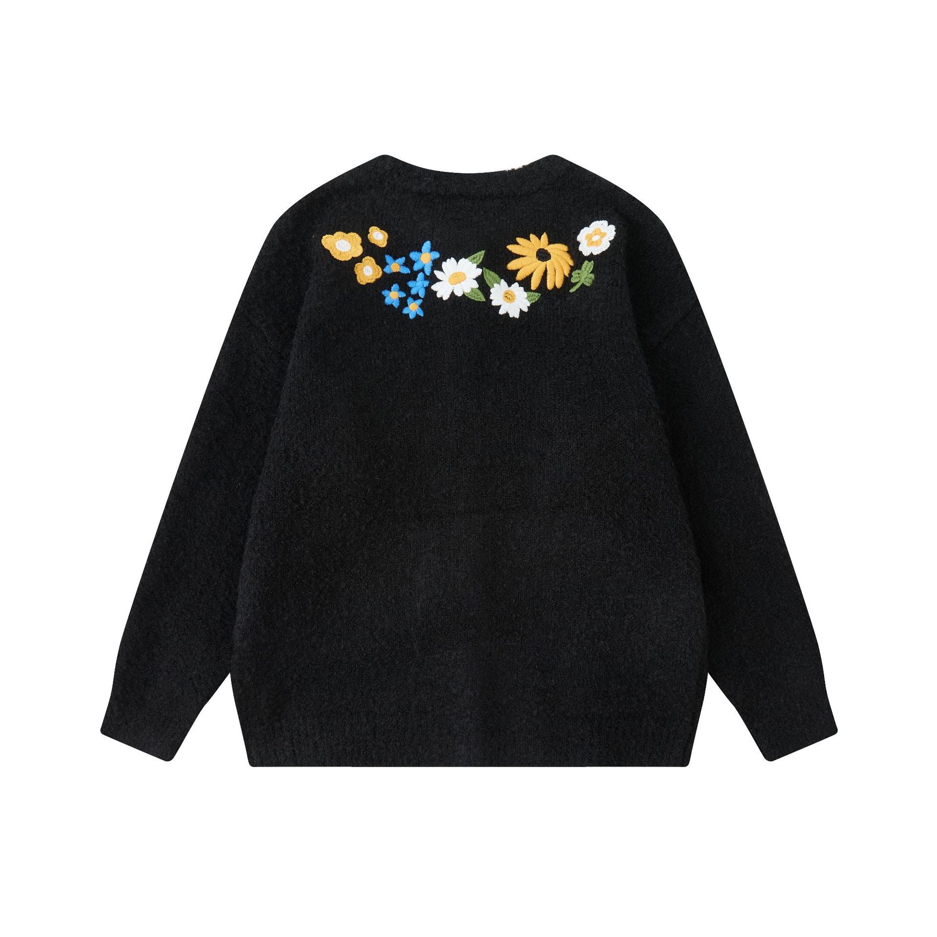 Loose Knit Cardigan with Floral Embroidery for Men and Women eprolo