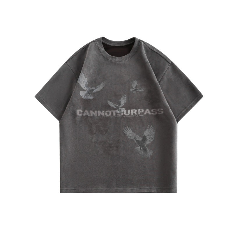 Butterfly letter printed suede short sleeved T-shirt for men eprolo