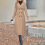 Women's Fall Winter Double Breasted Wool Coat Long Sleeve Notch Lapel Midi Long Trench Coat VELORIA - Thread of Generations