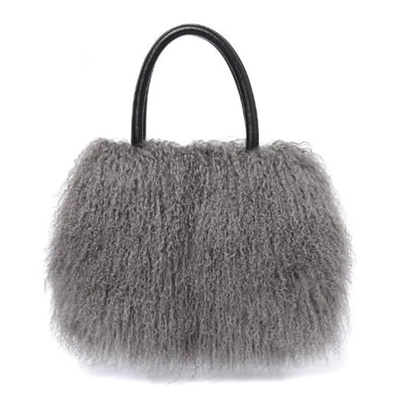 Real Mongolian Fur Bags Australian Beach Wool Fur Shoulder Bag Ladies Tibet Lamb Fur Wrist Bag Large Capacity eprolo