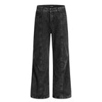 Washed Vintage Denim Trousers Punk Street Style Deconstructed Design Loose Fit Straight Leg Pants for Men eprolo