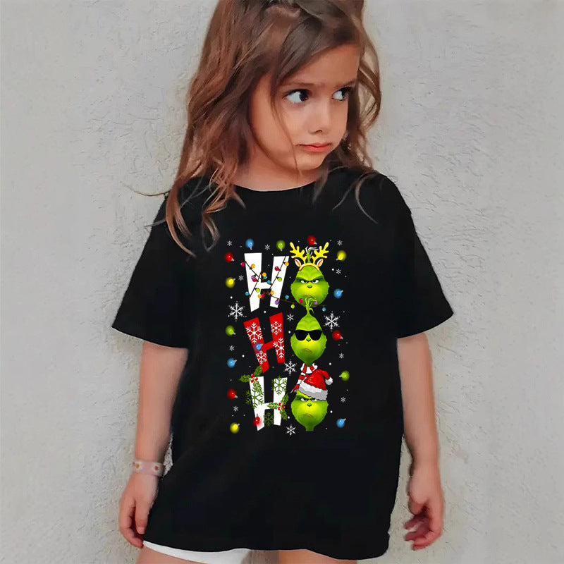Combed Cotton New Christmas Children's Short Sleeve Girls' T-Shirt Kids Clothing Boys' Short Sleeve eprolo