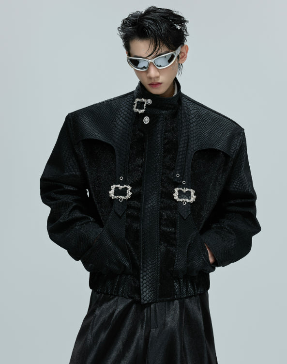 Scale Short Jacket Stand Collar Horse Hair Stitching Heavy Design Leather Coat Scale Short Jacket Stand Collar Horse Hair Stitching Heavy Design Leather Coat LittleYogaSocks
