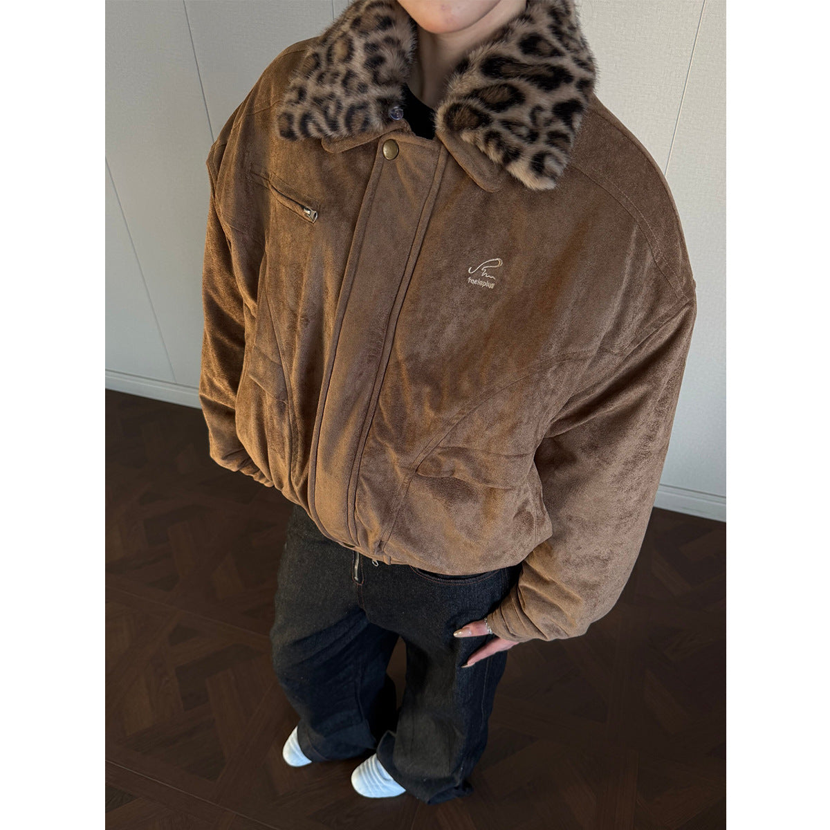Leopard suede jacket with cotton jacket for men eprolo