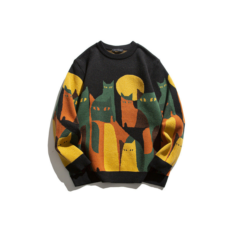 Jacquard round neck sweater loose knit sweater for men eprolo