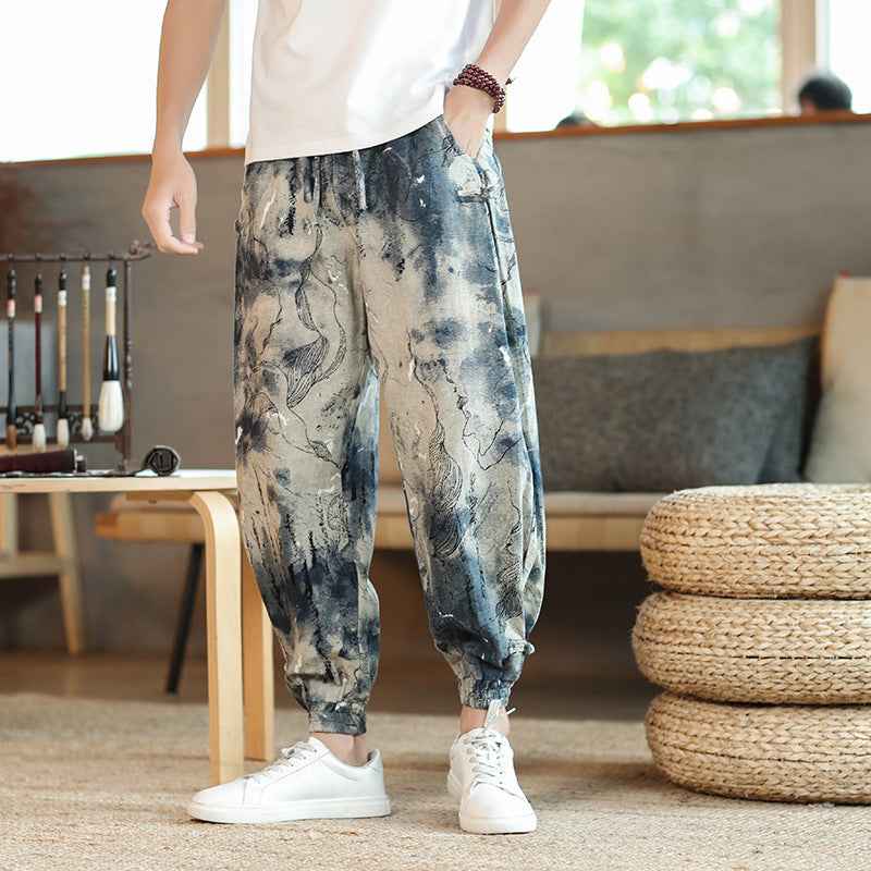 Style Summer Casual Trousers for Men Trendy Long Pants Loose Fit Wide Leg Cuffed Pants eprolo