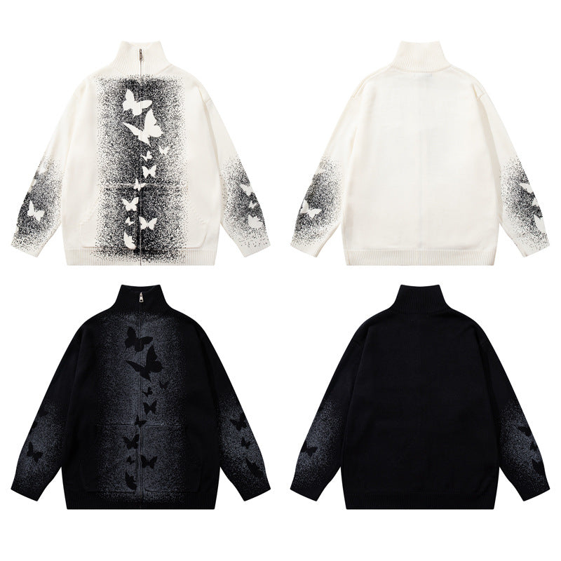 Butterfly Print Knit Sweater Coat for Men and Women, Loose Fit, Casual Chic Design eprolo