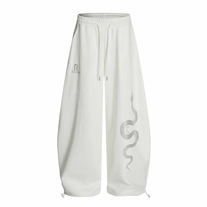 Retro Rhinestone Snake Print Casual Pants Men Street Loose Sport Sweatpants Jazz Hip-Hop Dance Pants eprolo