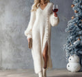 V-neck loose button slit dress eprolo