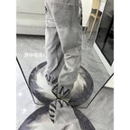 High Street Vibe Letter Print Jeans Women West Coast American Style Vintage Distressed Straight Leg Long Pants eprolo