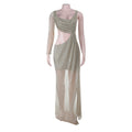 Single shoulder long sleeved hollow out sexy sparkling slit dress banquet dress eprolo