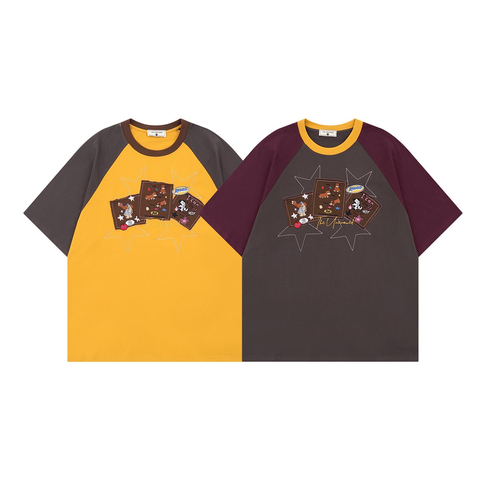 Fun Dog Applique Design Short Sleeve T-Shirt Men  Loose Fit Unisex Top eprolo