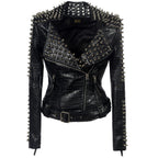 European And American Plus Size Rivet Short Stitching Motorcycle Leather Coat LittleYogaSocks