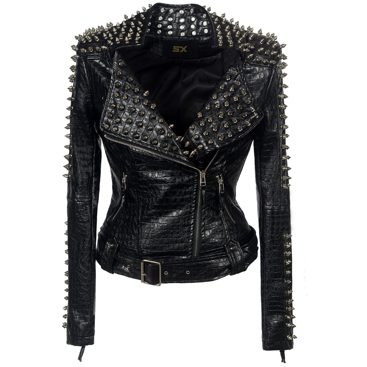 European And American Plus Size Rivet Short Stitching Motorcycle Leather Coat LittleYogaSocks